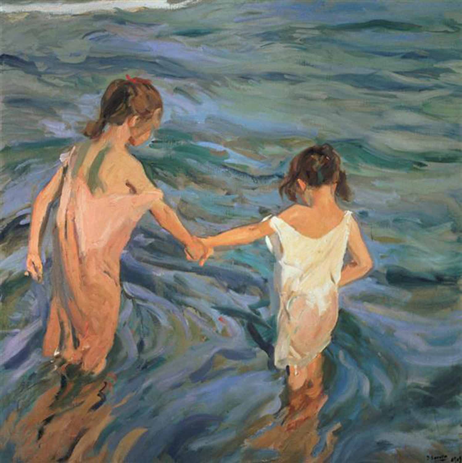high quality wall art fine art oil painitng handpainted on canvas "Children in the sea" stunningoilpainting.com