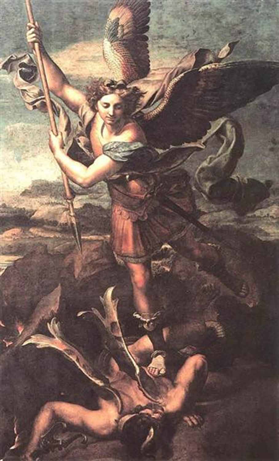 High quality wall art fine art oil painitng handpainted on canvas ”St. Michael Overwhelming the Demon” stunningoilpainting.com