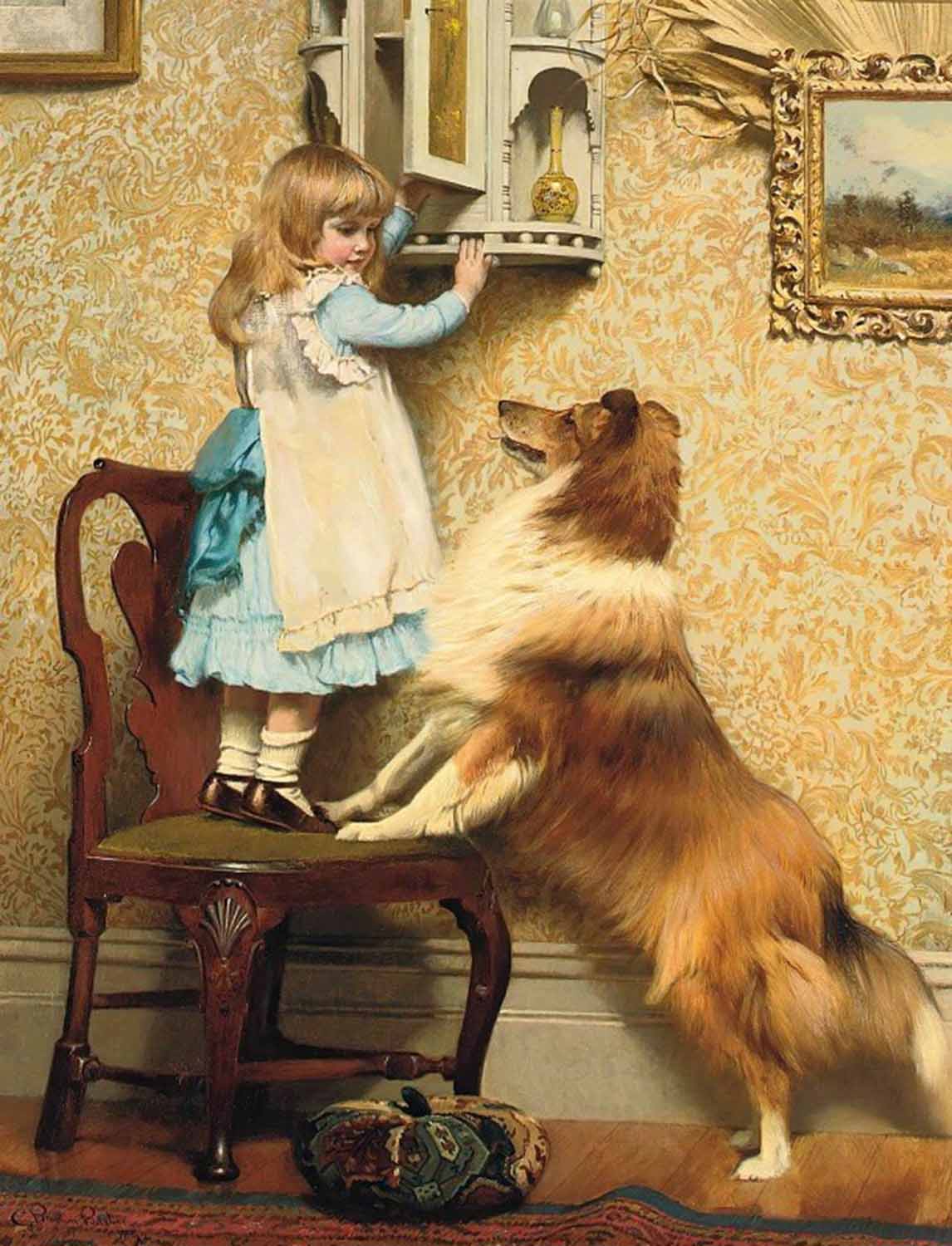 high quality wall art fine art oil painitng handpainted on canvas”a girl with a dog” stunningoilpainting.com