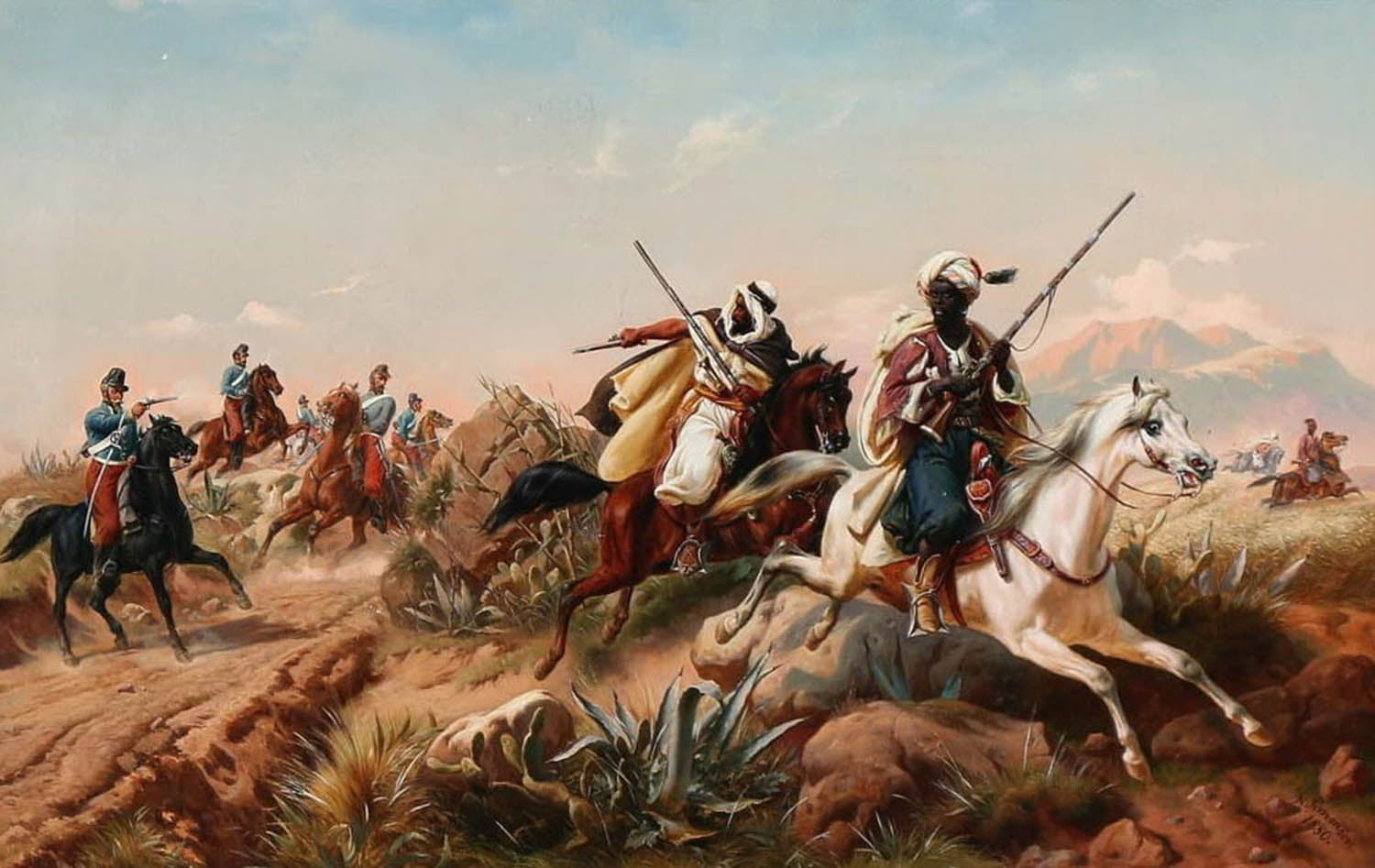 high quality wall art fine art oil painitng handpainted on canvas”North African scene with Arab riders” stunningoilpainting.com