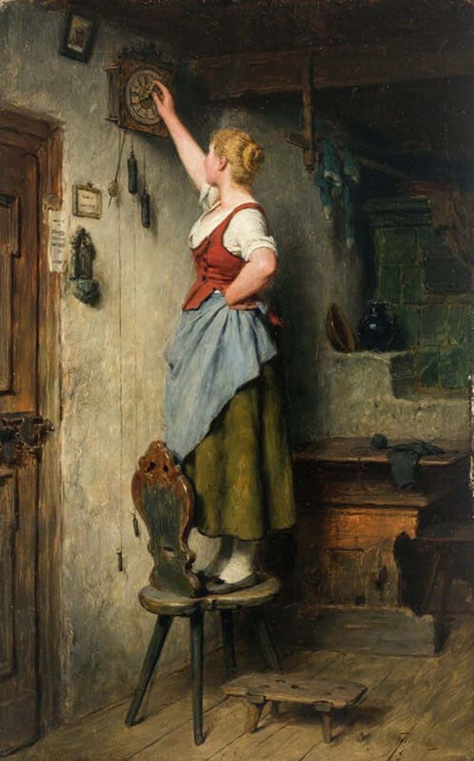 High quality wall art fine art oil painitng handpainted on canvas ”Girl at the clock” stunningoilpainting.com
