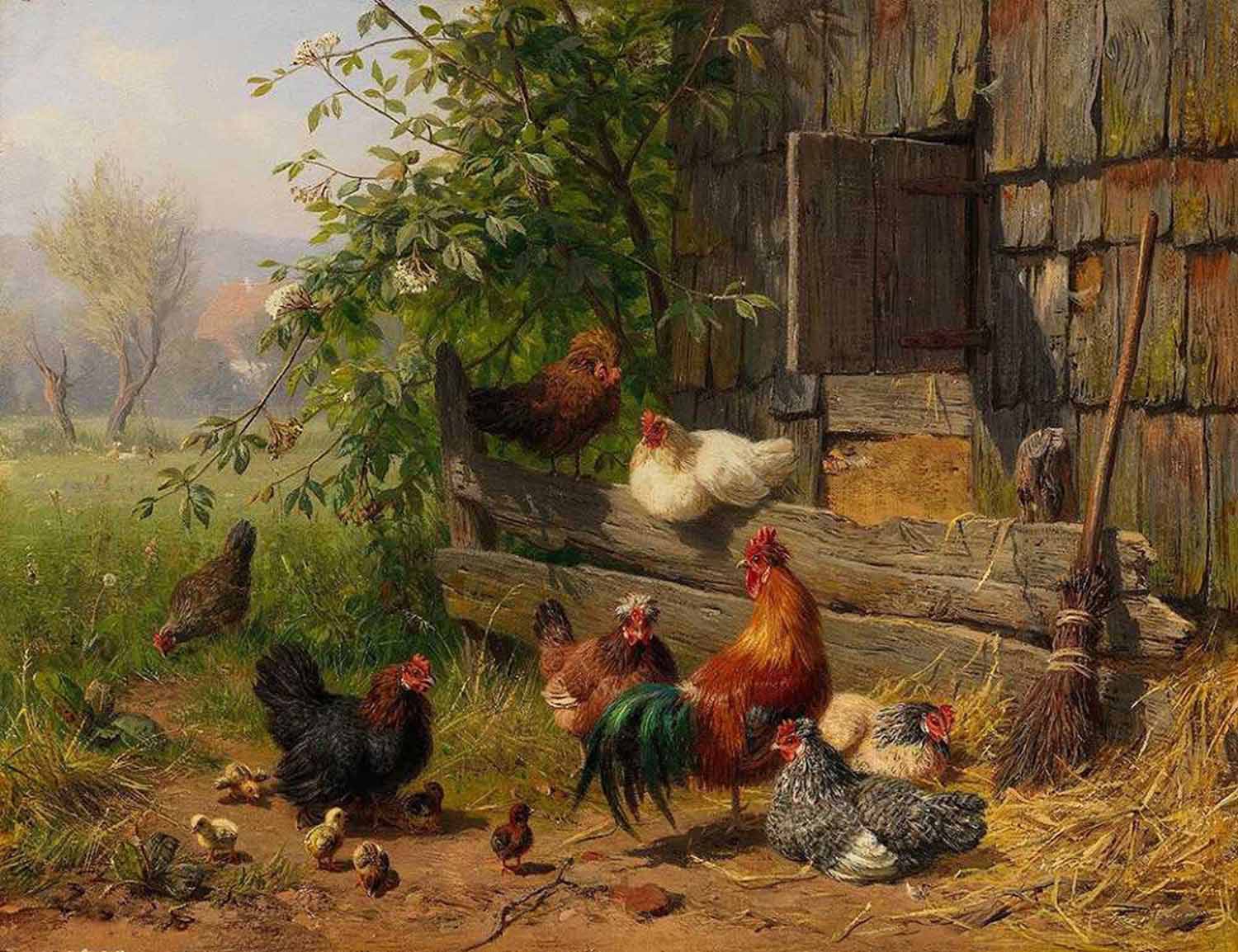 High quality wall art fine art oil painitng handpainted on canvas ”Chicken Farm” stunningoilpainting.com