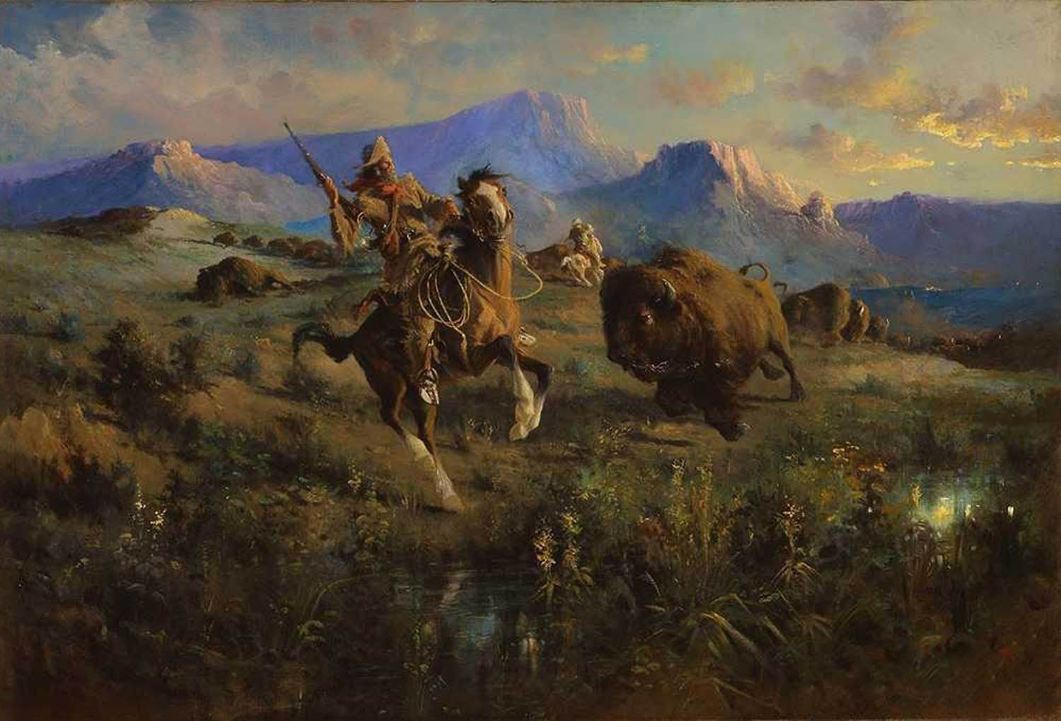 high quality wall art fine art oil painitng handpainted on canvas ”Buffalo Hunt” stunningoilpainting.com