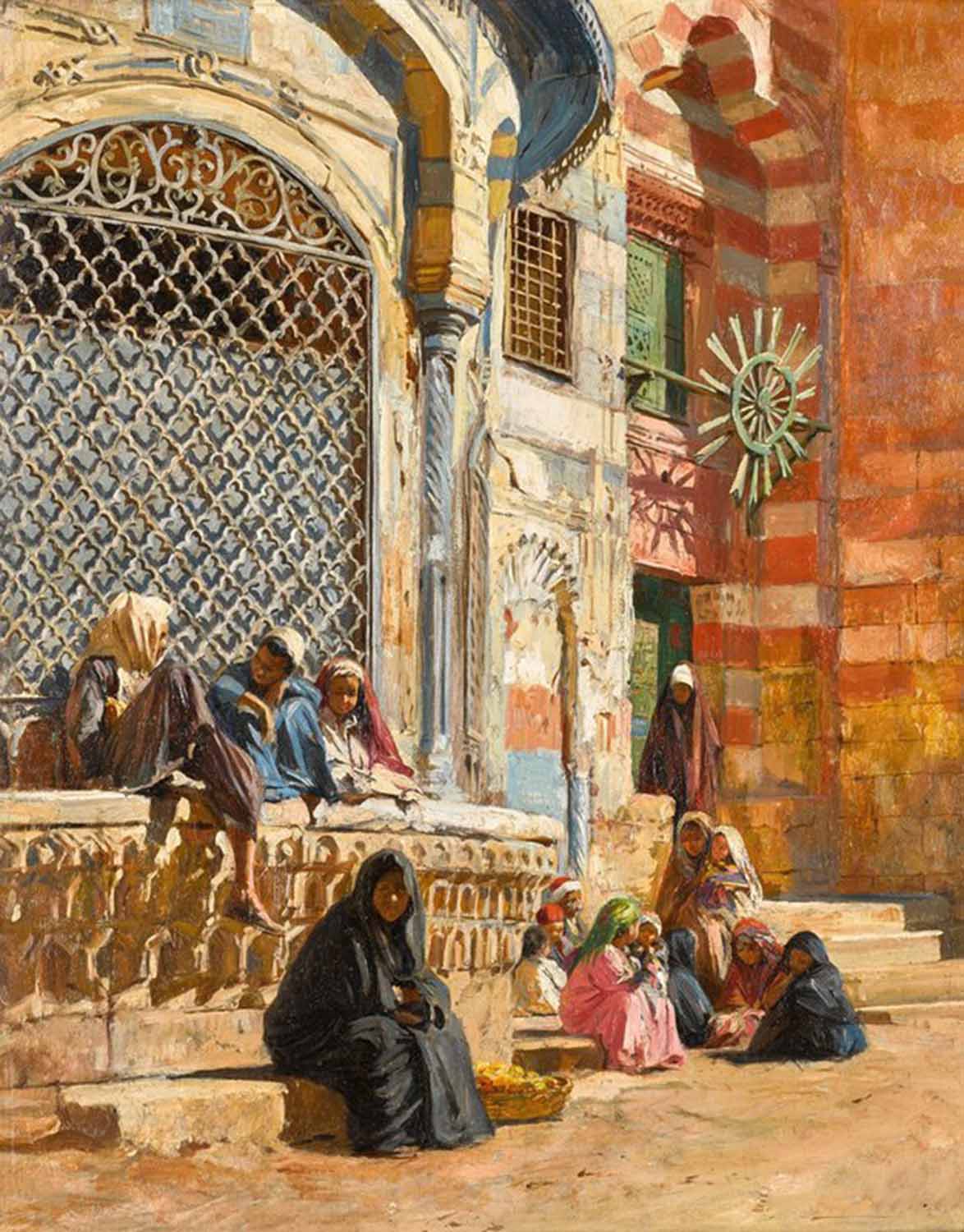 high quality wall art fine art oil painitng handpainted on canvas ”Beside the fountain, Cairo” stunningoilpainting.com