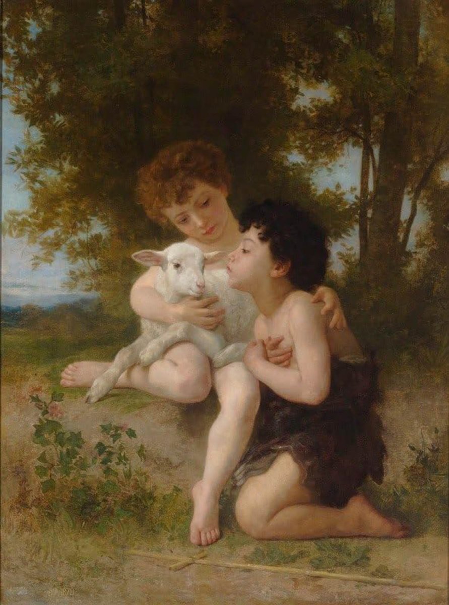 High quality wall art fine art oil painitng handpainted on canvas"two children and a sheep" stunningoilpainting.com