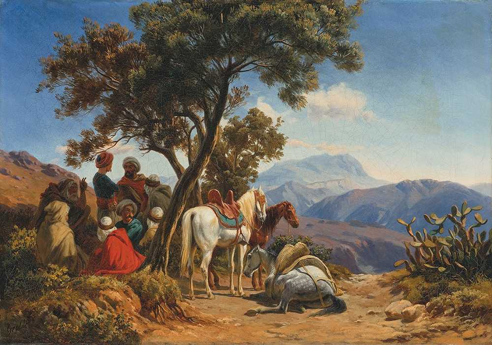 High quality wall art oil painitng handpainted on canvas "Arab horseman in the mountains“ stunningoilpainting.com