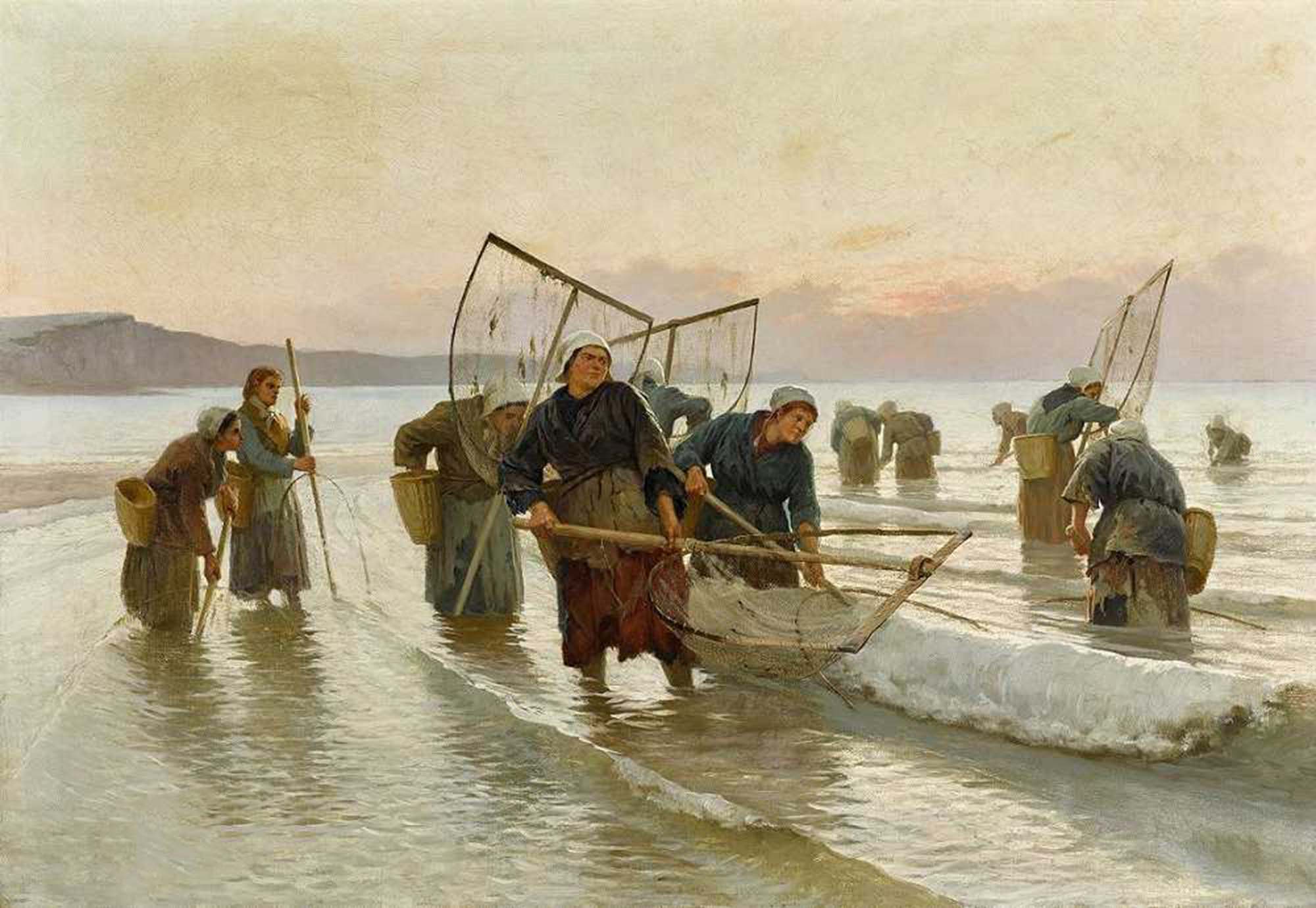 High quality wall art oil painitng handpainted on canvas "Prawn Fishing in Normandy“ stunningoilpainting.com