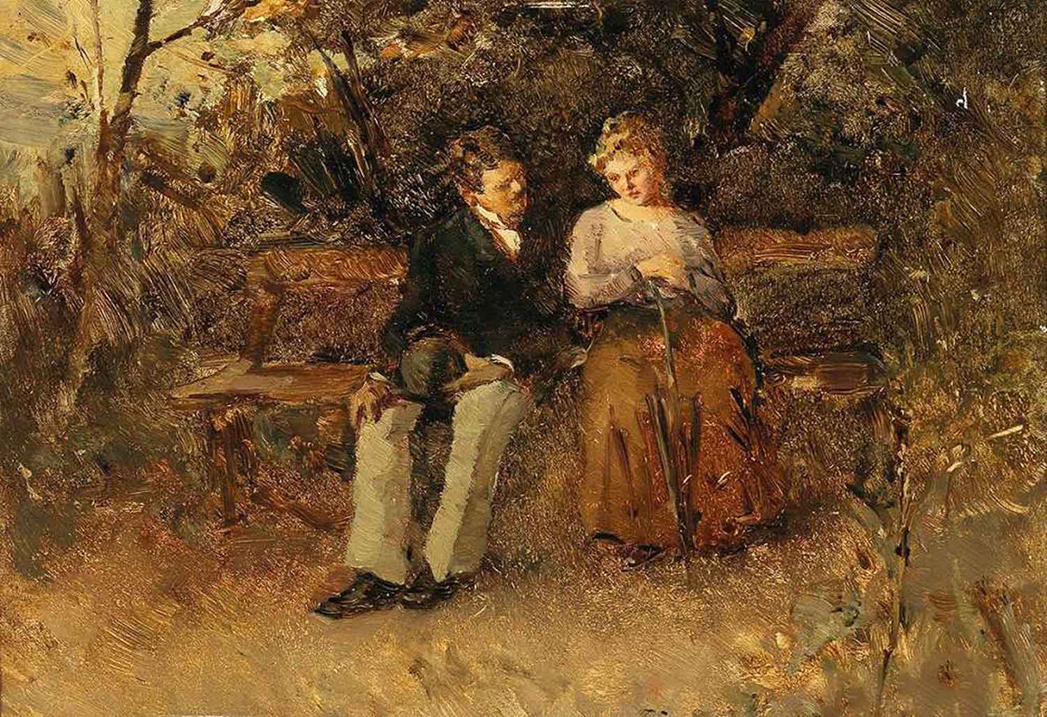 High quality wall art oil painitng handpainted on canvas "Lovers on a Park Bench“ stunningoilpainting.com