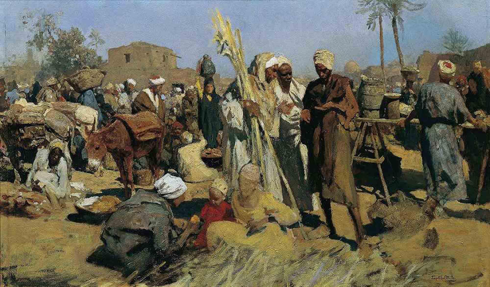 High quality wall art oil painitng handpainted on canvas "Egyptian sugarcane market“ stunningoilpainting.com