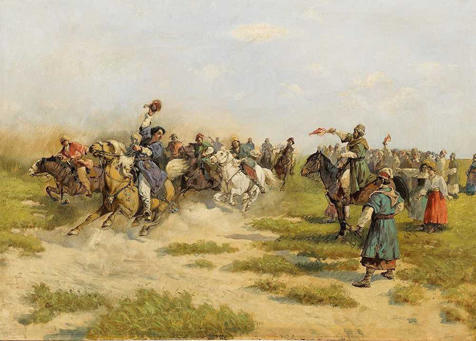 High quality wall art oil painitng handpainted on canvas "Riders Arriving at a Village“ stunningoilpainting.com