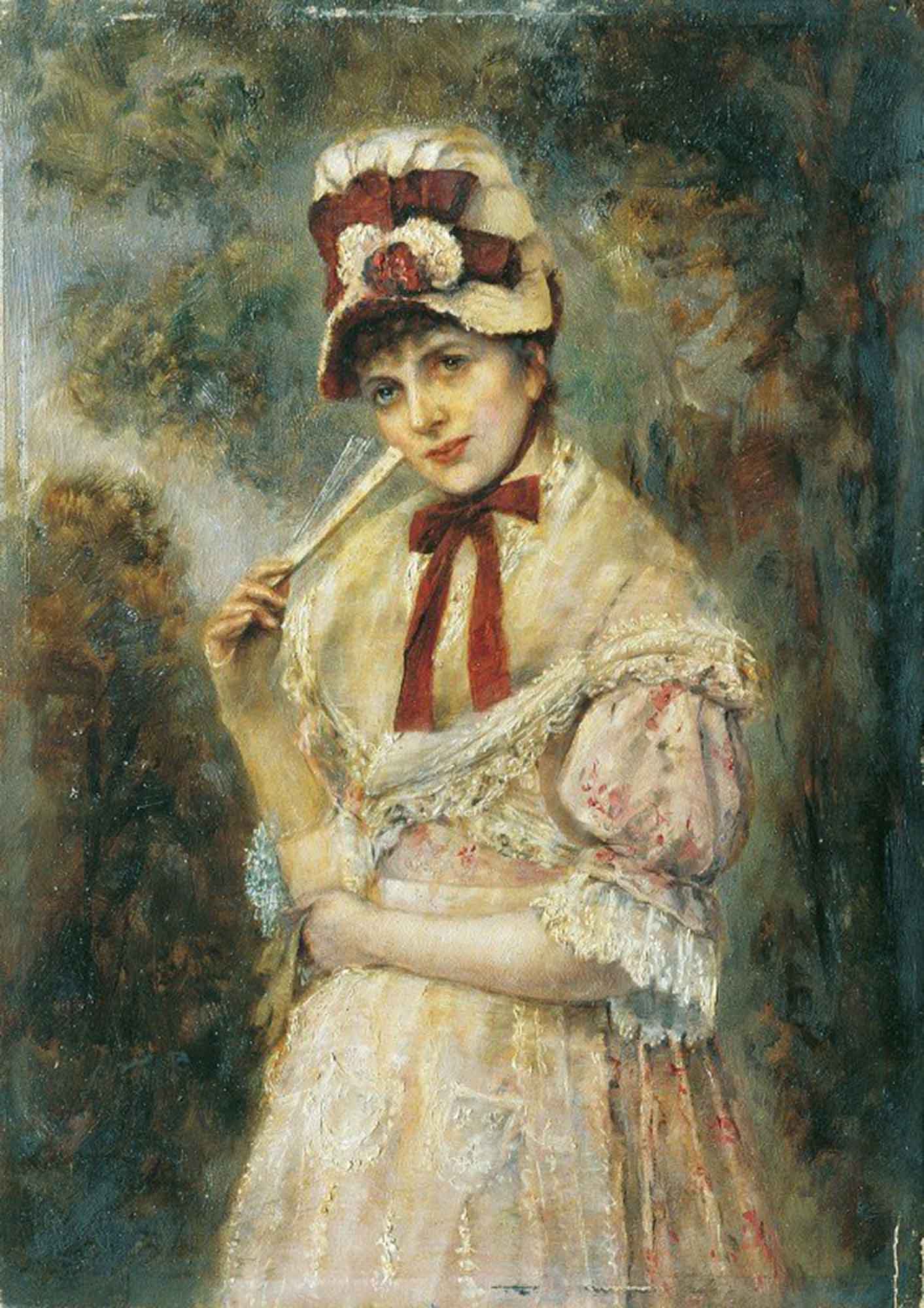 High quality wall art oil painitng handpainted on canvas "a young woman with a fan" stunningoilpainting.com