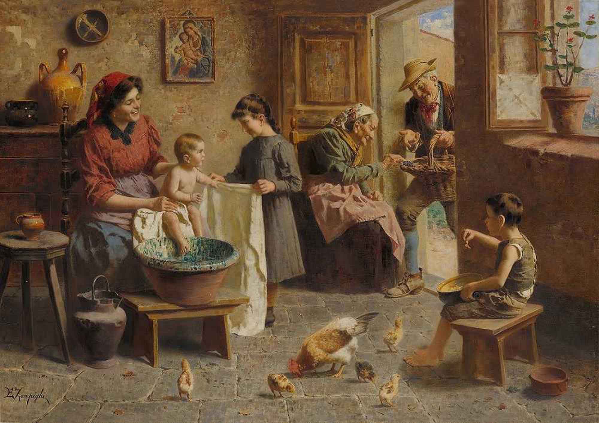 High quality wall art oil painitng handpainted on canvas "A happy family" stunningoilpainting.com