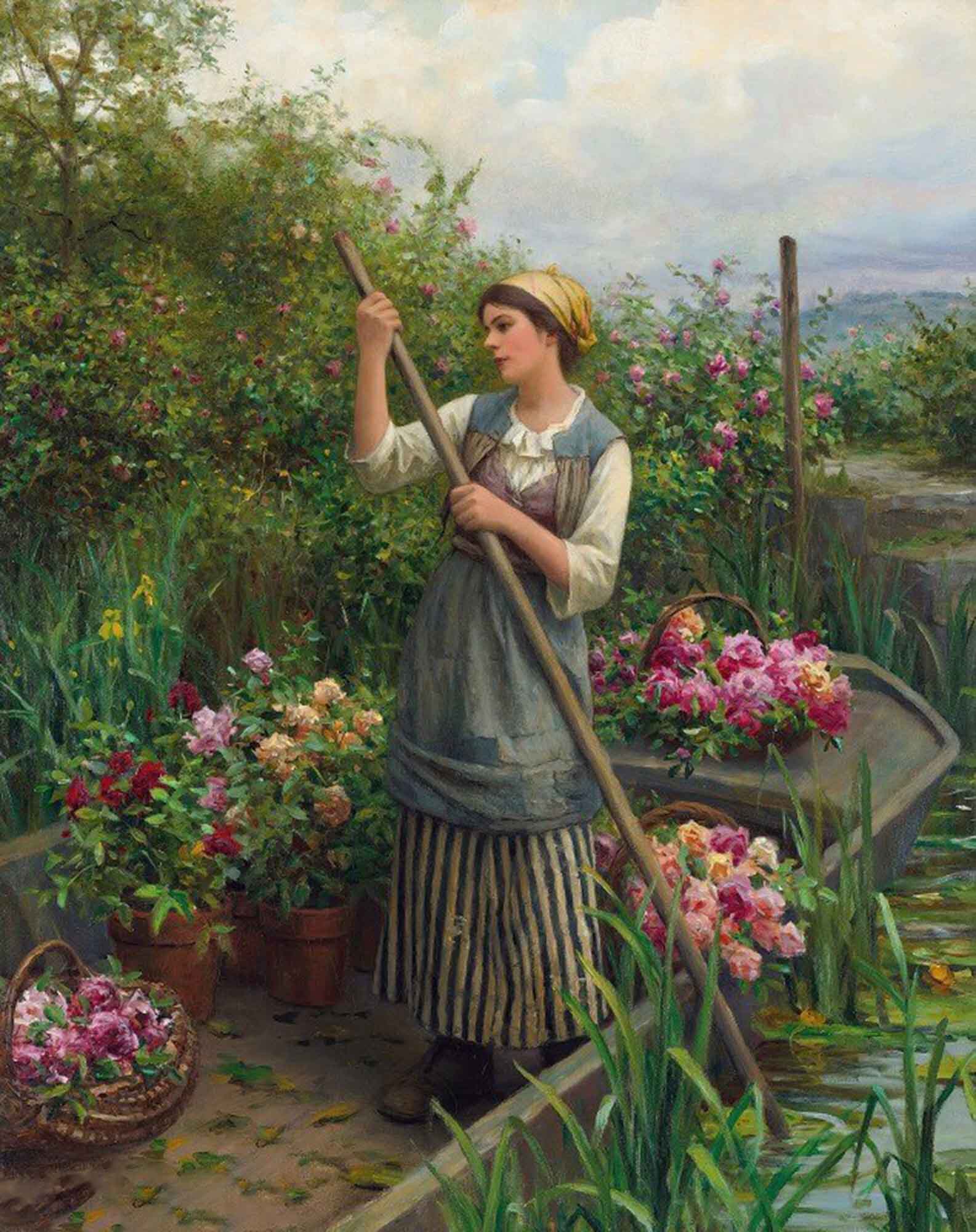 High quality wall art oil painitng handpainted on canvas " Picking flowers along the river" stunningoilpainting.com