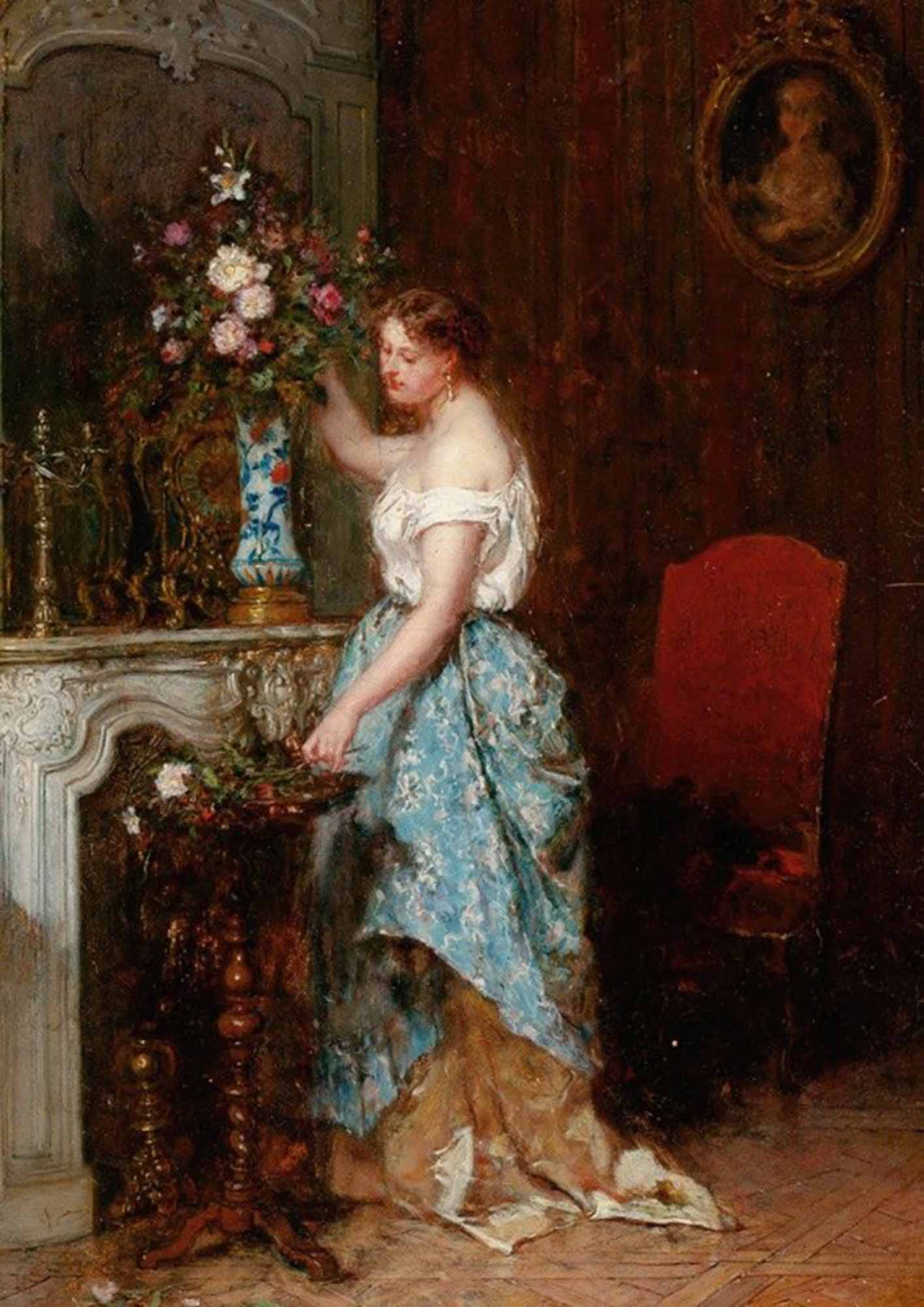 High quality wall art oil painitng handpainted on canvas "Arranging the Bouquet“ stunningoilpainting.com