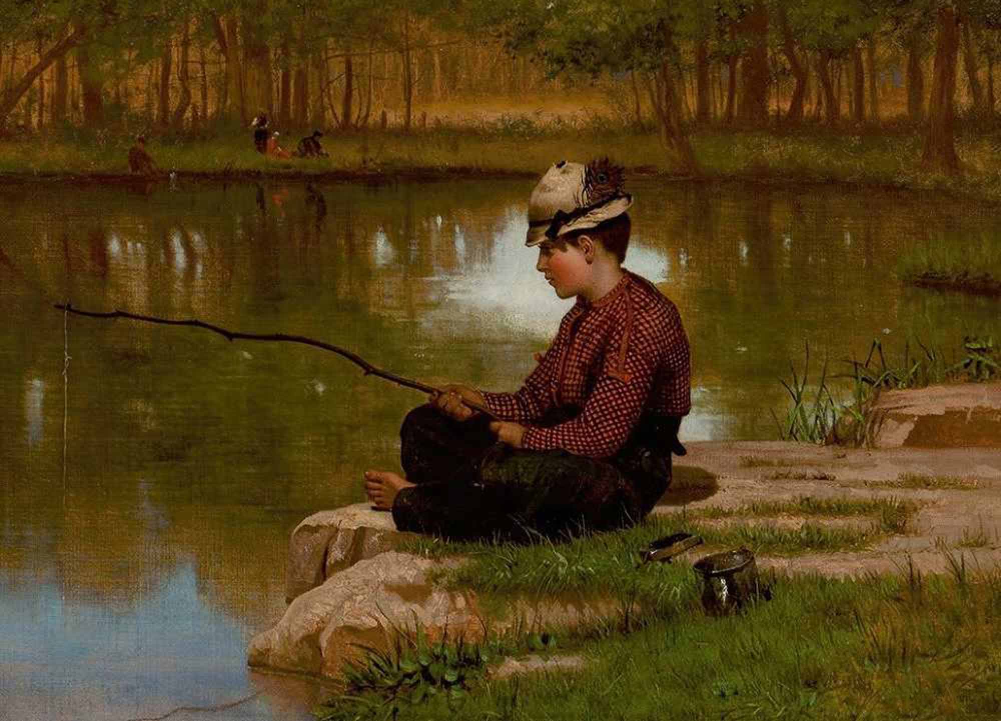 High quality wall art oil painitng handpainted on canvas "Waiting for a Bite, Central Park“ stunningoilpainting.com