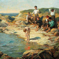 High quality wall art oil painitng handpainted on canvas "Boys swimming at a rocky coast“ stunningoilpainting.com