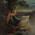 High quality wall art oil painitng handpainted on canvas " Two Peasant Girls Listening to the Playing of the WaterSprite“ stunningoilpainting.com
