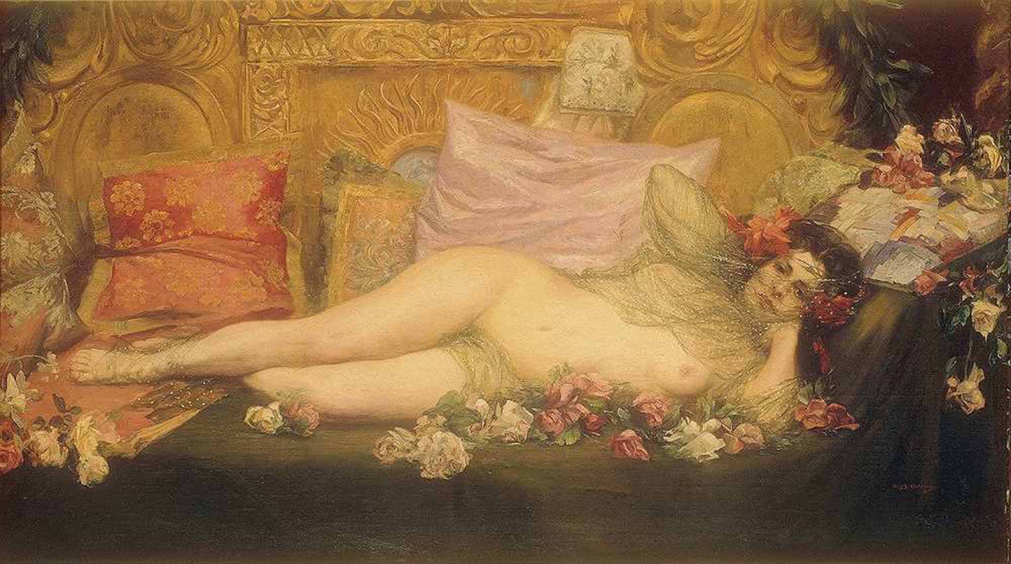 High quality wall art oil painitng handpainted on canvas "a naked woman with flowers“ stunningoilpainting.com