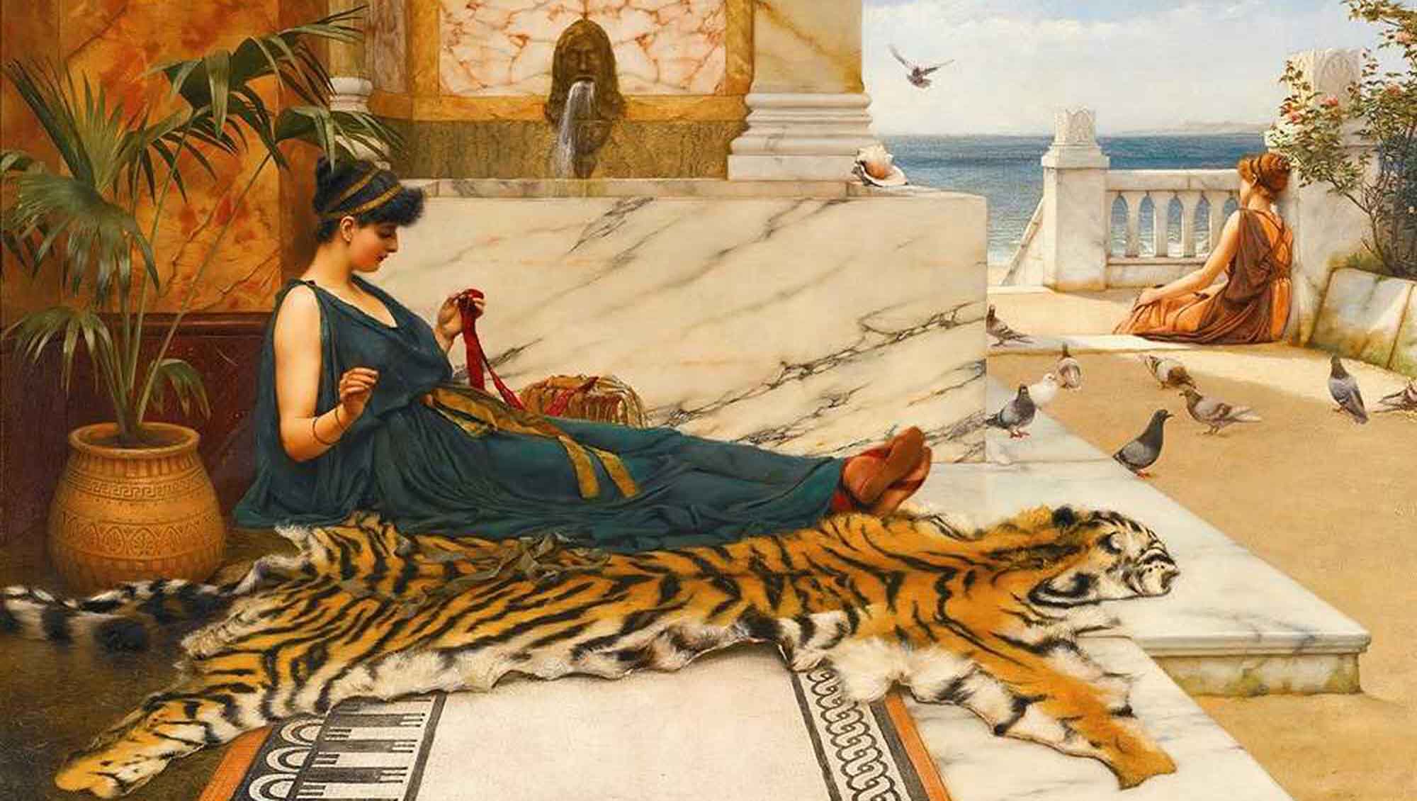 High quality wall art oil painitng handpainted on canvas " Tiger Skin (Sewing Girl)“ stunningoilpainting.com