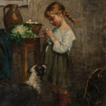 High quality wall art oil painitng handpainted on canvas "a little girl with a dog“ stunningoilpainting.com