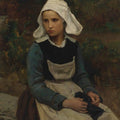 High quality wall art oil painitng handpainted on canvas "Young Brittany Girl Knitting“ stunningoilpainting.com