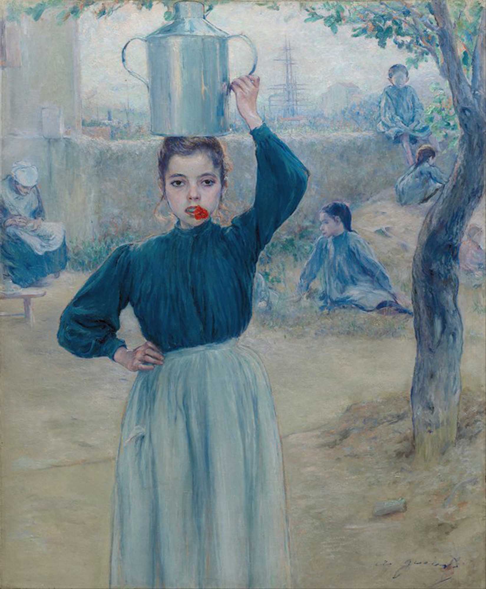 High quality wall art oil painitng handpainted on canvas "The Little Village Girl with Red Carnation“ stunningoilpainting.com