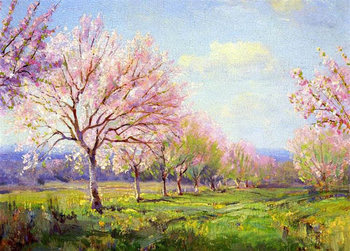 High quality wall art fine art oil painitng handpainted on canvas"Peach Orchard" stunningoilpainting.com