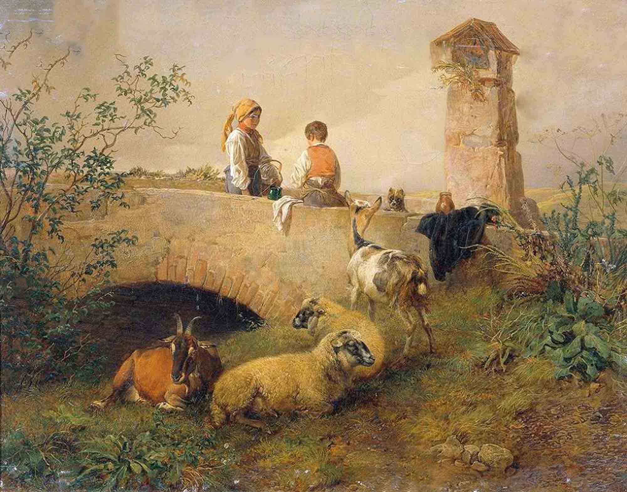 High quality wall art oil painitng handpainted on canvas " boy,girl,sheep“ stunningoilpainting.com