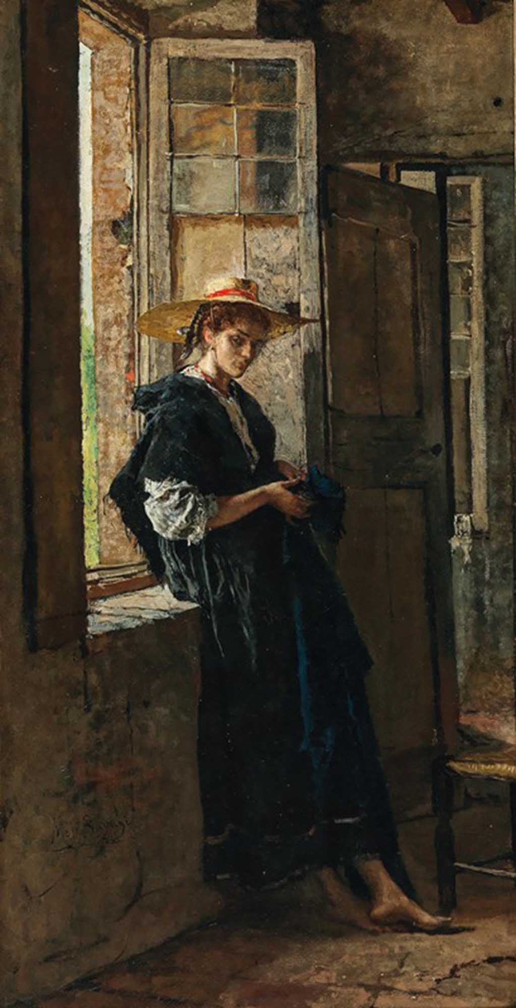 High quality wall art oil painitng handpainted on canvas "Lady with Strawhat“ stunningoilpainting.com