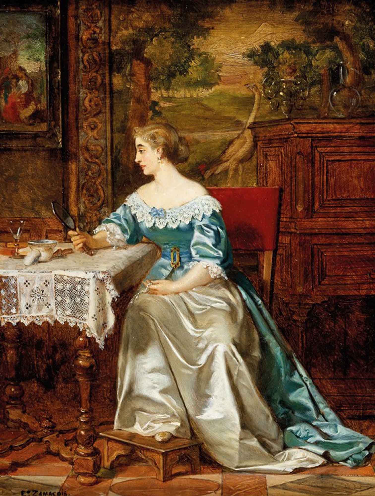 High quality wall art oil painitng handpainted on canvas "An Elegant Lady in a Historicist Interior“ stunningoilpainting.com