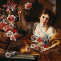 High quality wall art oil painitng handpainted on canvas "A Young Woman Taking A Flower From A Vase“ stunningoilpainting.com