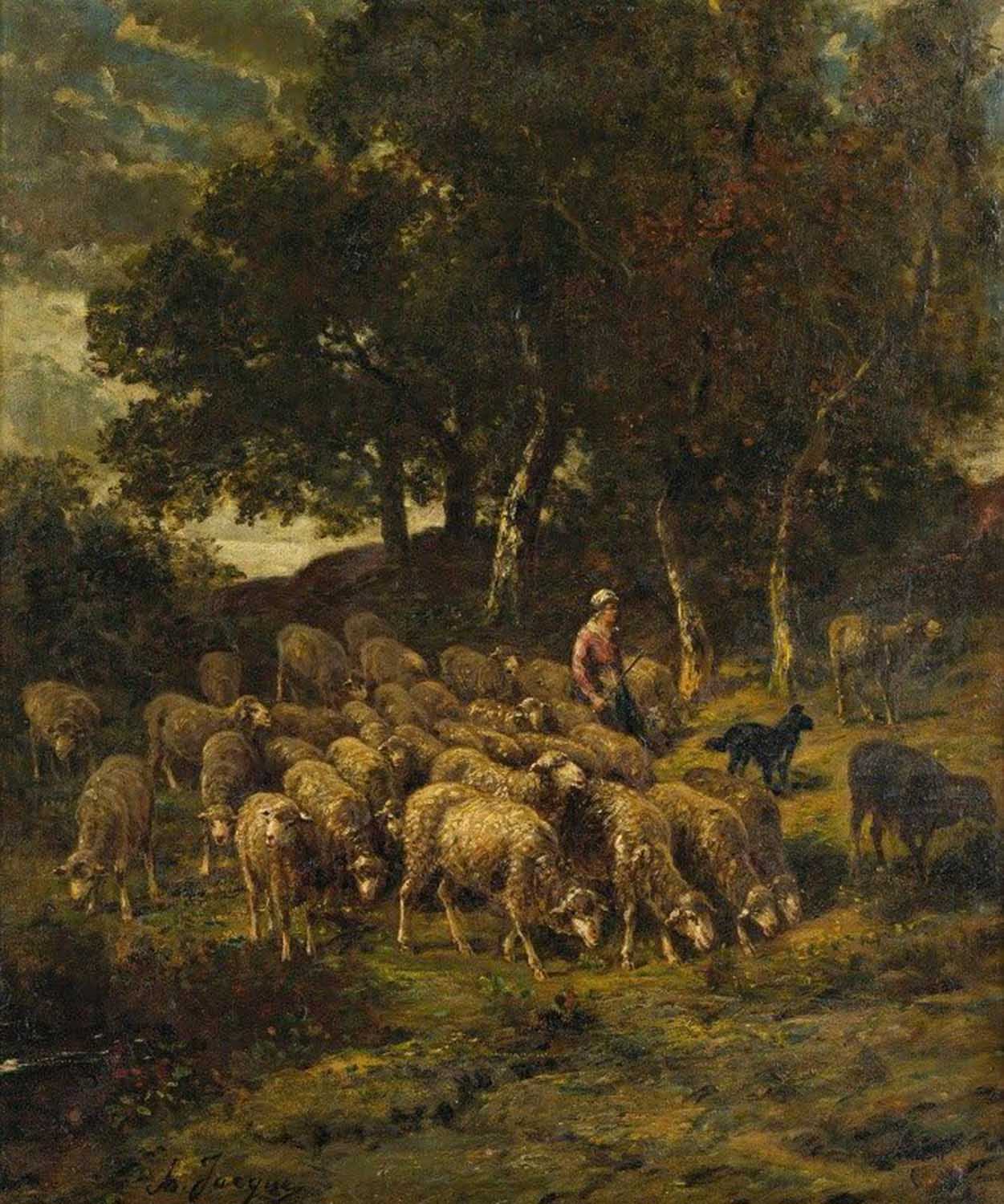High quality wall art fine art oil painitng handpainted on canvas"Shepherdess And Her Flock " stunningoilpainting.com