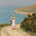 High quality wall art fine art oil painitng handpainted on canvas"Girl On A Coastal Path" stunningoilpainting.com