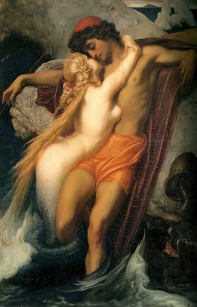 High quality wall art fine art oil painitng handpainted on canvas"Fisherman and Mermaid" stunningoilpainting.com