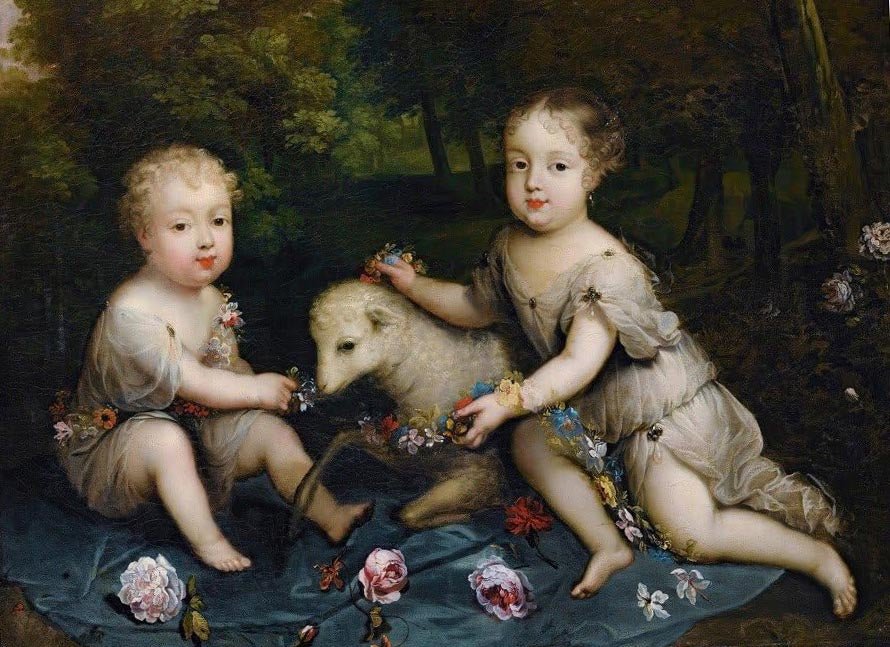 High quality wall art fine art oil painitng handpainted on canvas"Two Children With a Lamb" stunningoilpainting.com