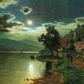 High quality wall art fine art oil painitng handpainted on canvas" A Moonlit Night on a Lake" stunningoilpainting.com