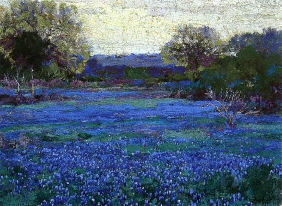 High quality wall art fine art oil painitng handpainted on canvas"Bluebonnets on a Grey Day" stunningoilpainting.com