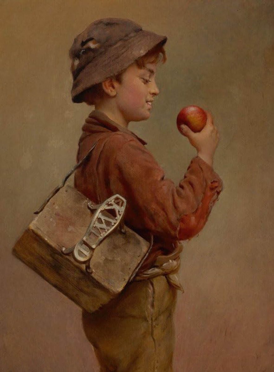 High quality wall art fine art oil painitng handpainted on canvas"Boy with an Apple" stunningoilpainting.com