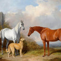 High quality wall art fine art oil painitng handpainted on canvas"two horses and a dog" stunningoilpainting.com