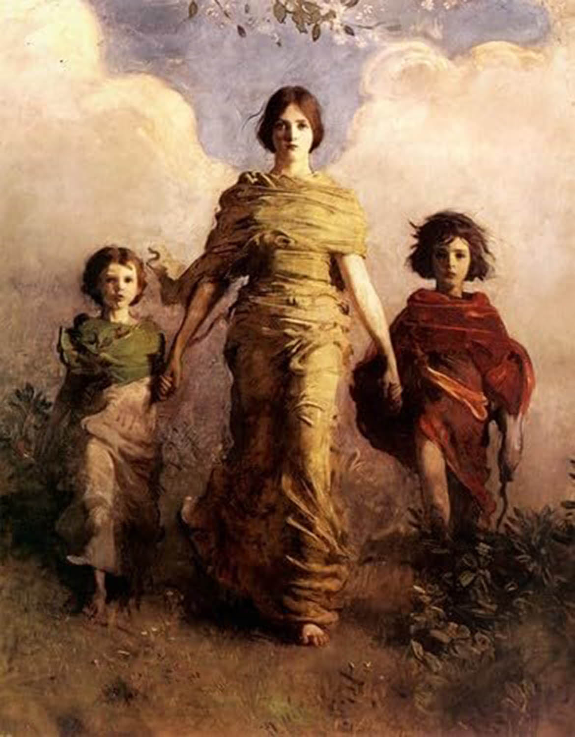 High quality wall art fine art oil painitng handpainted on canvas"a lady and her two children" stunningoilpainting.com