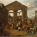 high quality wall art fine art oil painitng handpainted on canvas" An Italianate Market Scene " stunningoilpainting.com