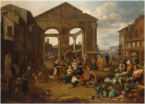 high quality wall art fine art oil painitng handpainted on canvas" An Italianate Market Scene " stunningoilpainting.com