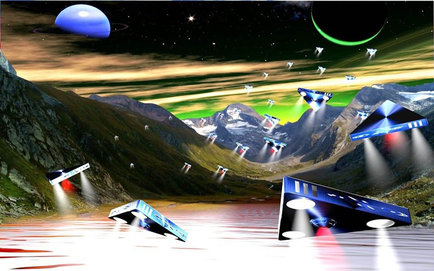 High quality wall art fine art oil painitng handpainted on canvas" many UFO in space " stunningoilpainting.com