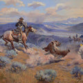 high quality wall art fine art oil painitng handpainted on canvas"The cowboys are hunting a wild animal" stunningoilpainting.com