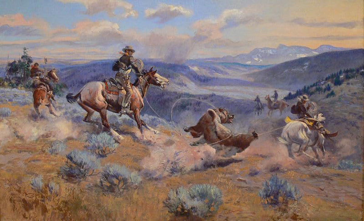 high quality wall art fine art oil painitng handpainted on canvas"The cowboys are hunting a wild animal" stunningoilpainting.com