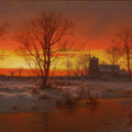 High quality wall art fine art oil painitng handpainted on canvas"Sunset, Winter " stunningoilpainting.com