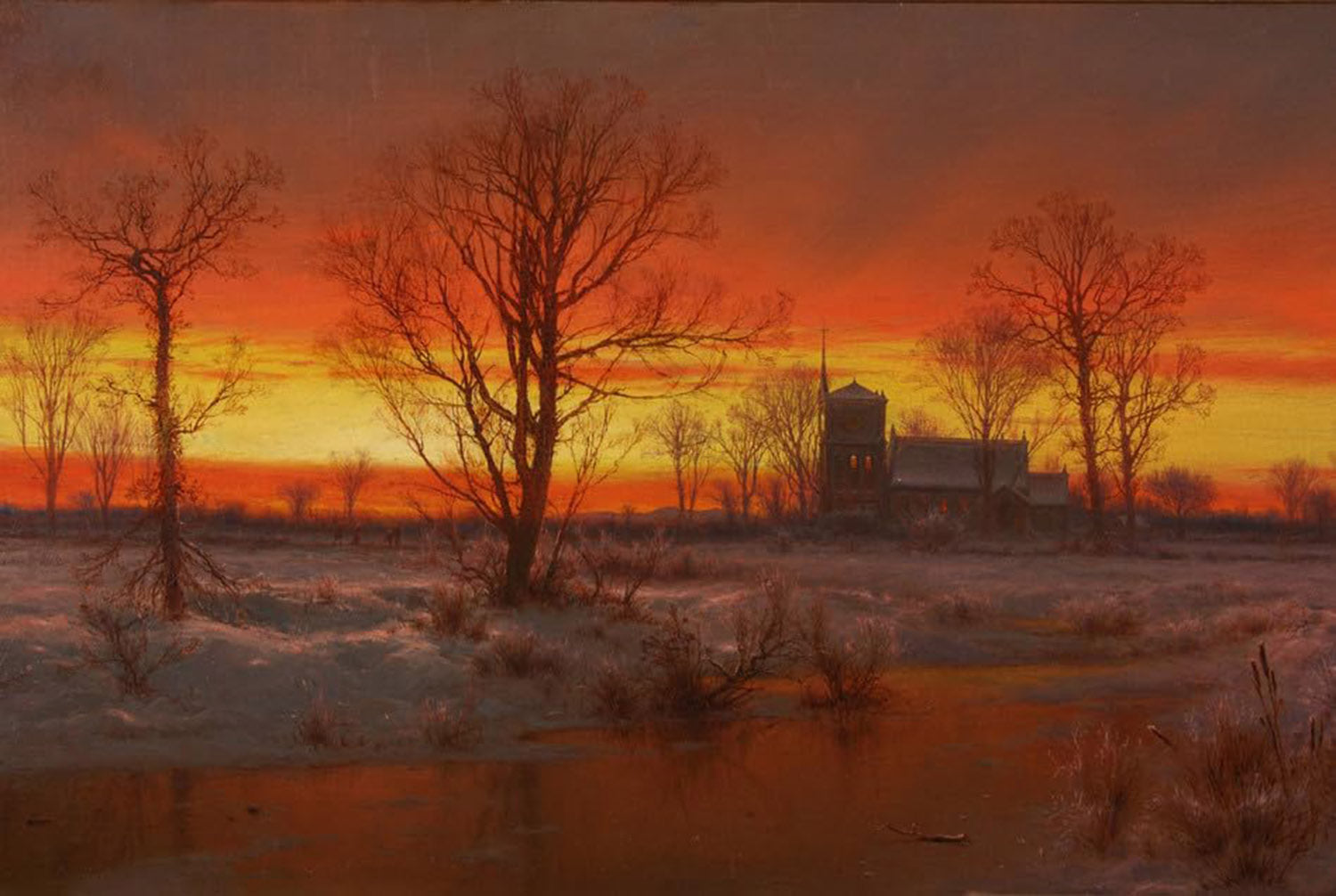 High quality wall art fine art oil painitng handpainted on canvas"Sunset, Winter " stunningoilpainting.com