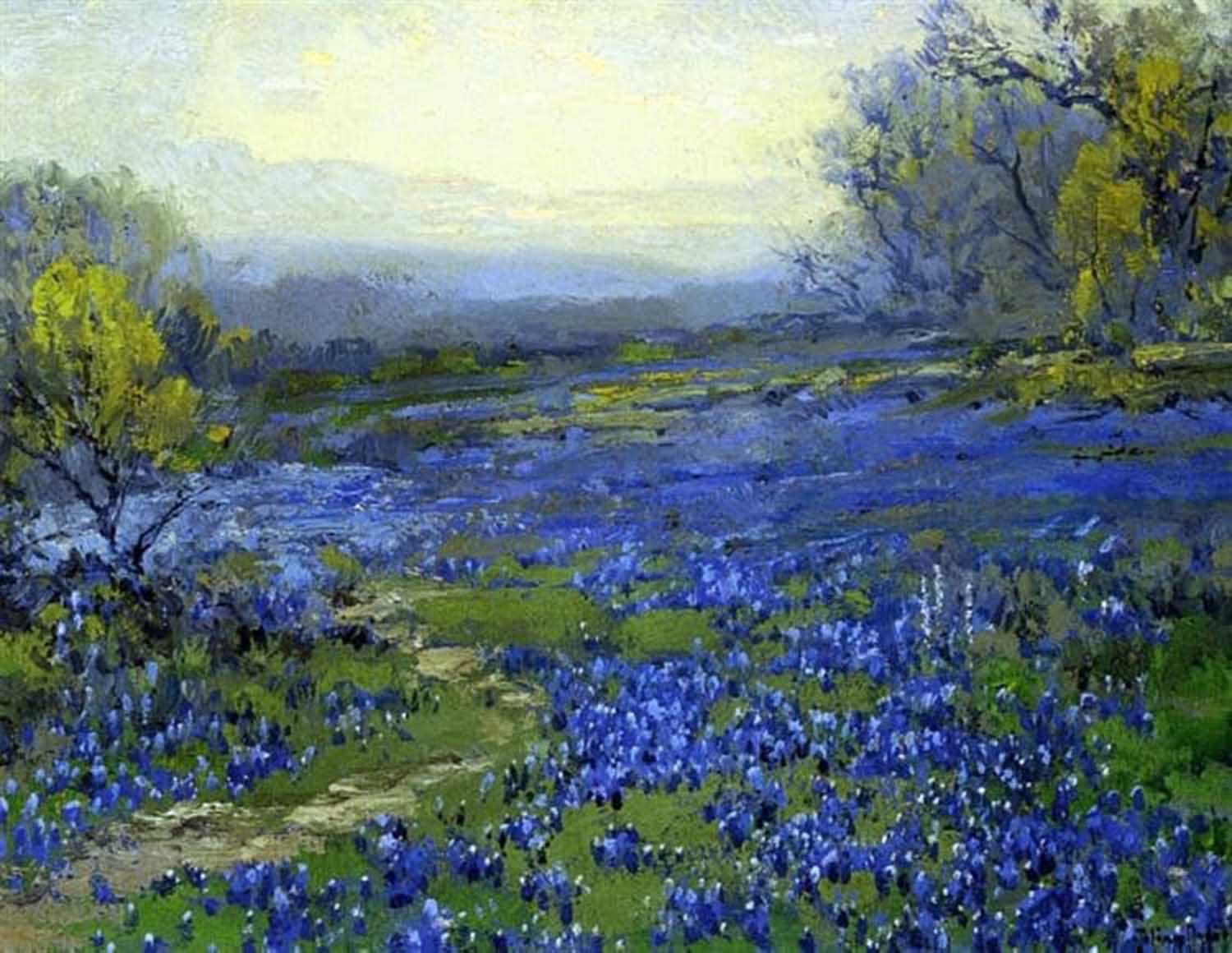 high quality wall art fine art oil painitng handpainted on canvas”Morning in the Bluebonnets" stunningoilpainting.com