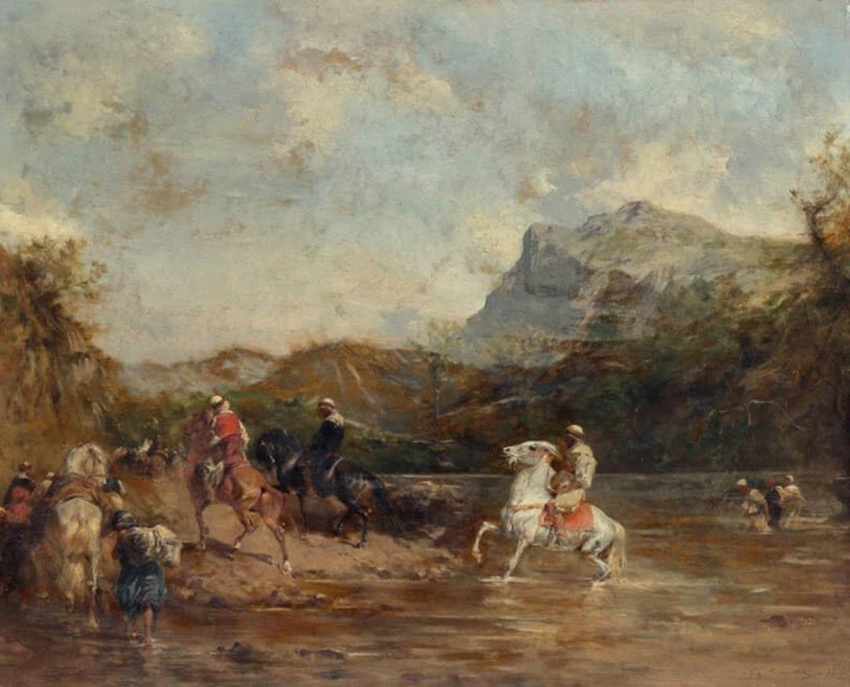 High quality wall art fine art oil painitng handpainted on canvas" Arabs Crossing a river" stunningoilpainting.com