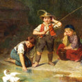 High quality wall art fine art oil painitng handpainted on canvas" Children Fishing" stunningoilpainting.com